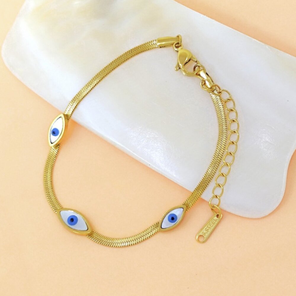 Gold Evil Eye Snake Chain Boho Spiritual Protection Bracelet NEW